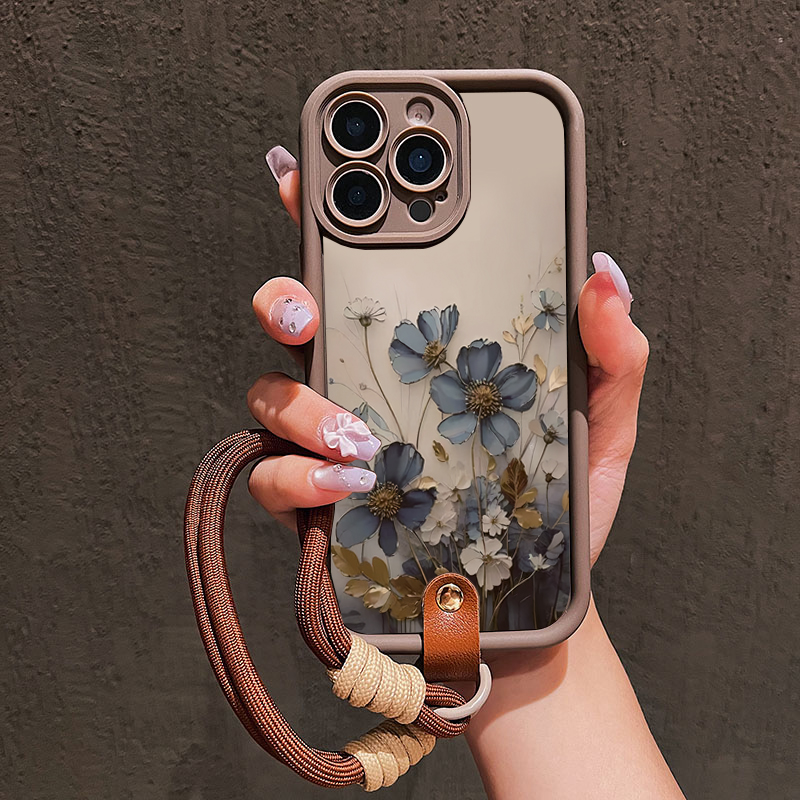 Phone Cases Blue - Blue Flower Lanyard Strap Rope Phone