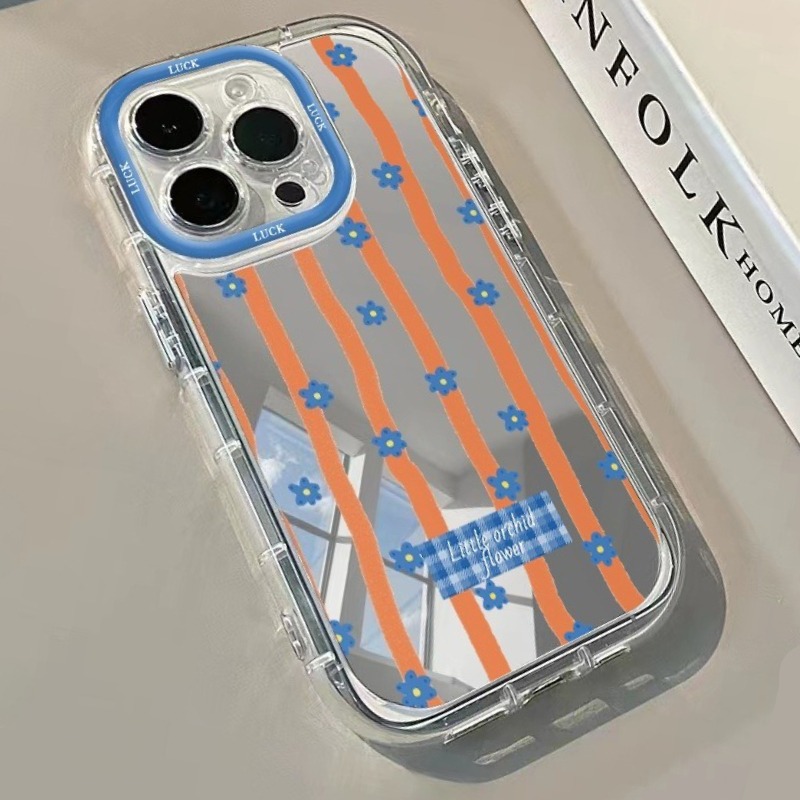 Phone Cases Blue - Blue Striped Flowers Pattern Mirror Phone