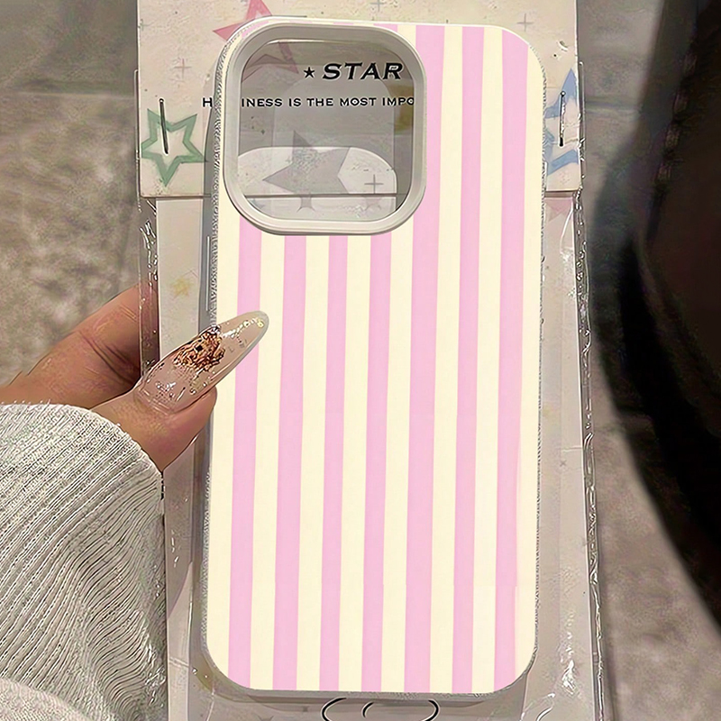 Phone Cases Blue - Simple Pink Vertical Striped Lichee Pattern