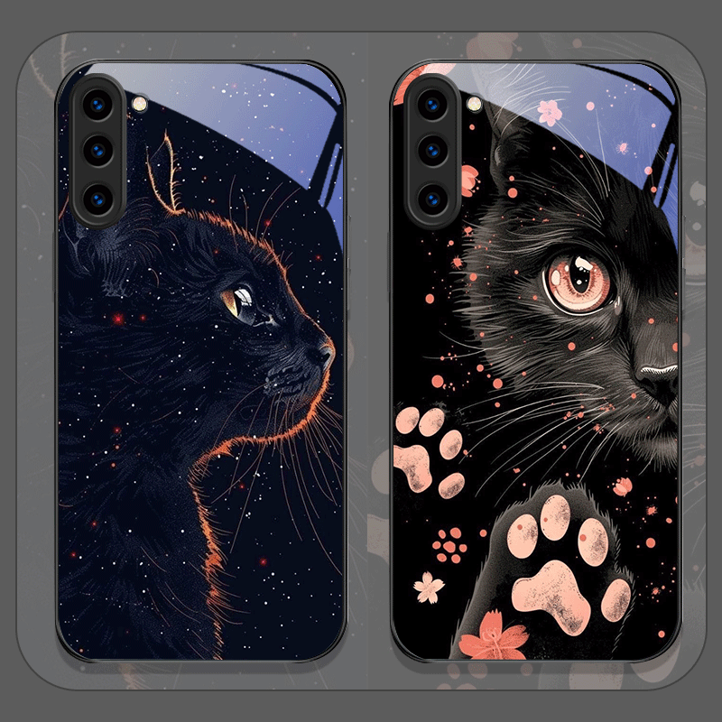 Phone Cases Cat - Black Personality Cool Cat Tempered Glass