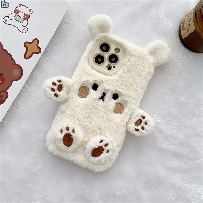 Korean 3D Cartoon Bear Fluffy  - Phone Cases For Iphone 16 review and price