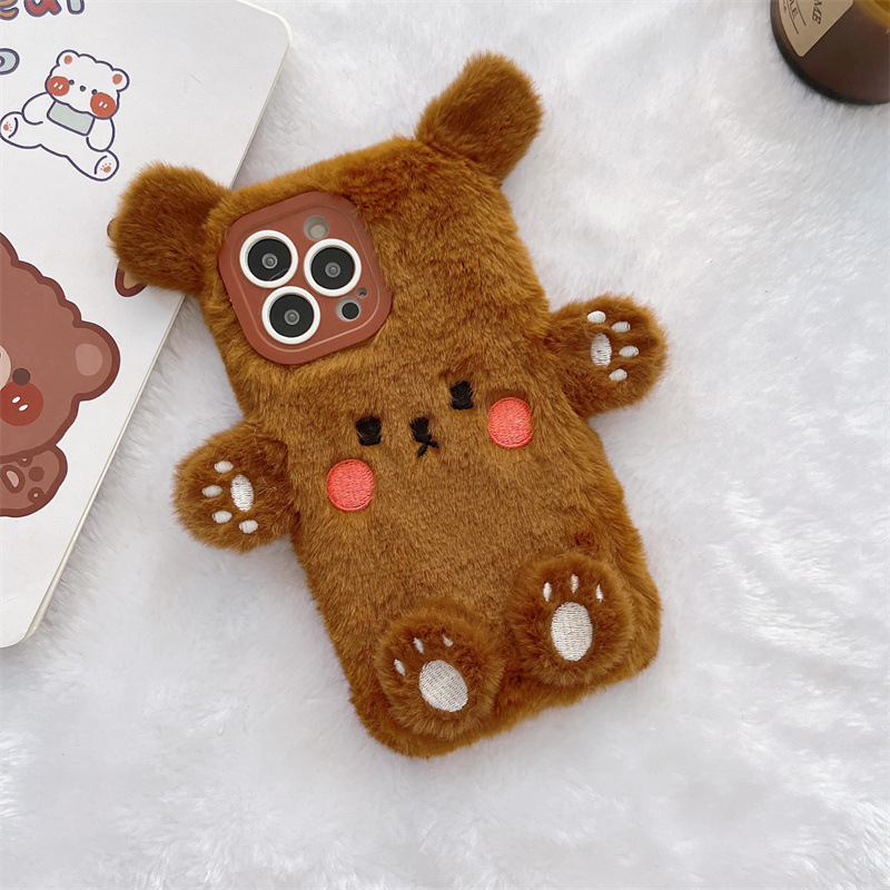 Korean 3D Cartoon Bear Fluffy  - Phone Cases For Iphone 16 review and price