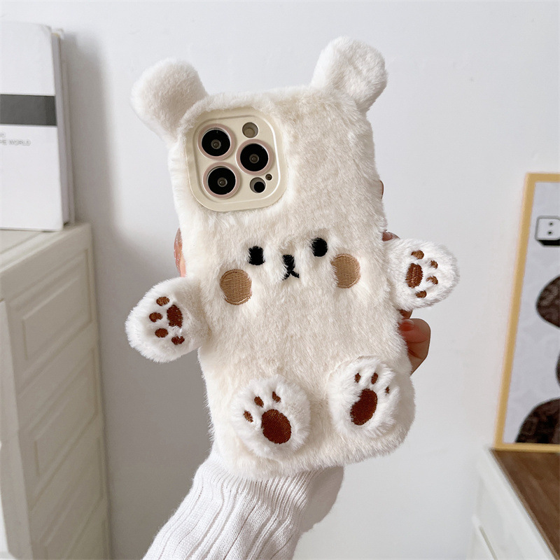Korean 3D Cartoon Bear Fluffy  - Phone Cases For Iphone 16 review and price