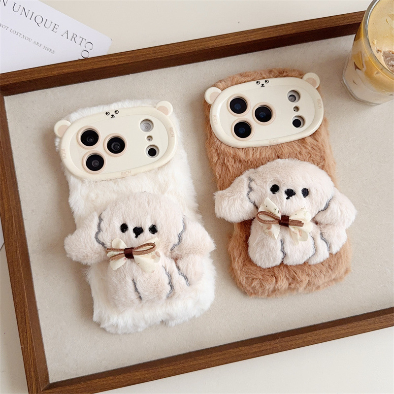 3D Cartoon Bowknot Puppy Warm  - Phone Cases For Iphone 16 review and price
