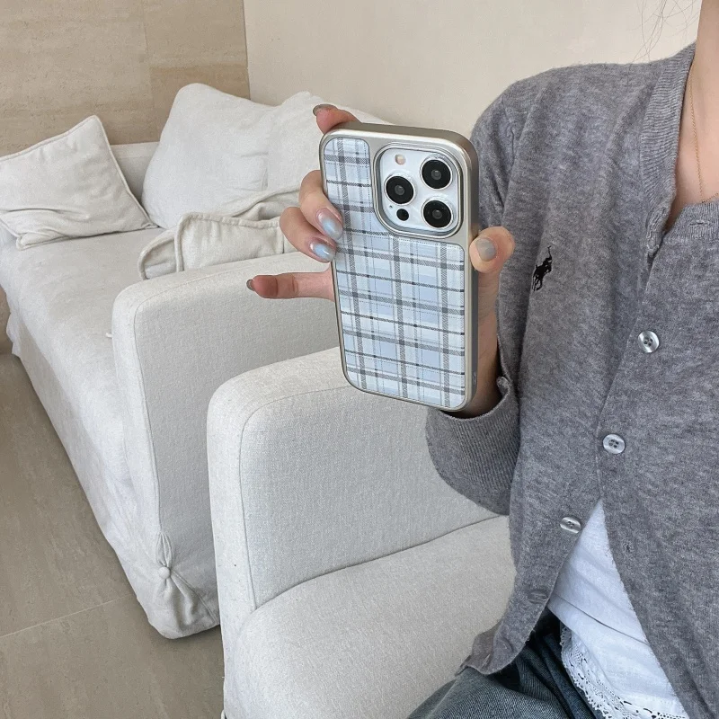 Korean Ins Epoxy Blue Plaid Pa - Phone Cases Blue review and price