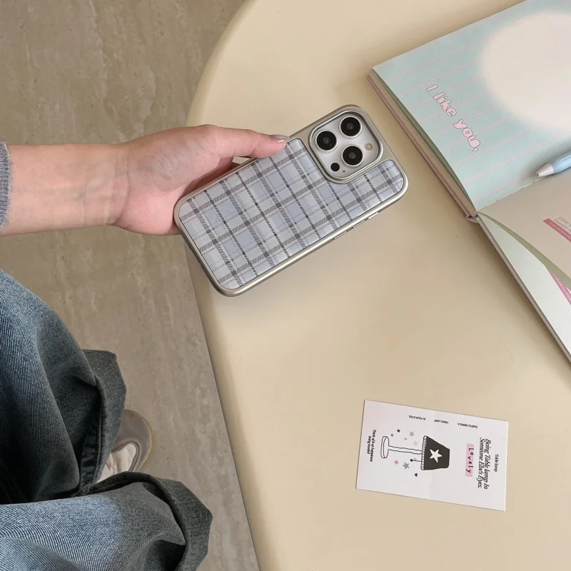 Korean Ins Epoxy Blue Plaid Pa - Phone Cases Blue review and price