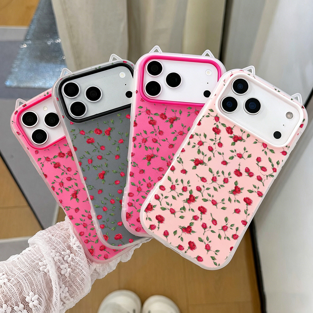Red Rose Flower Cat Ear Phone  - Phone Cases Cat review and price