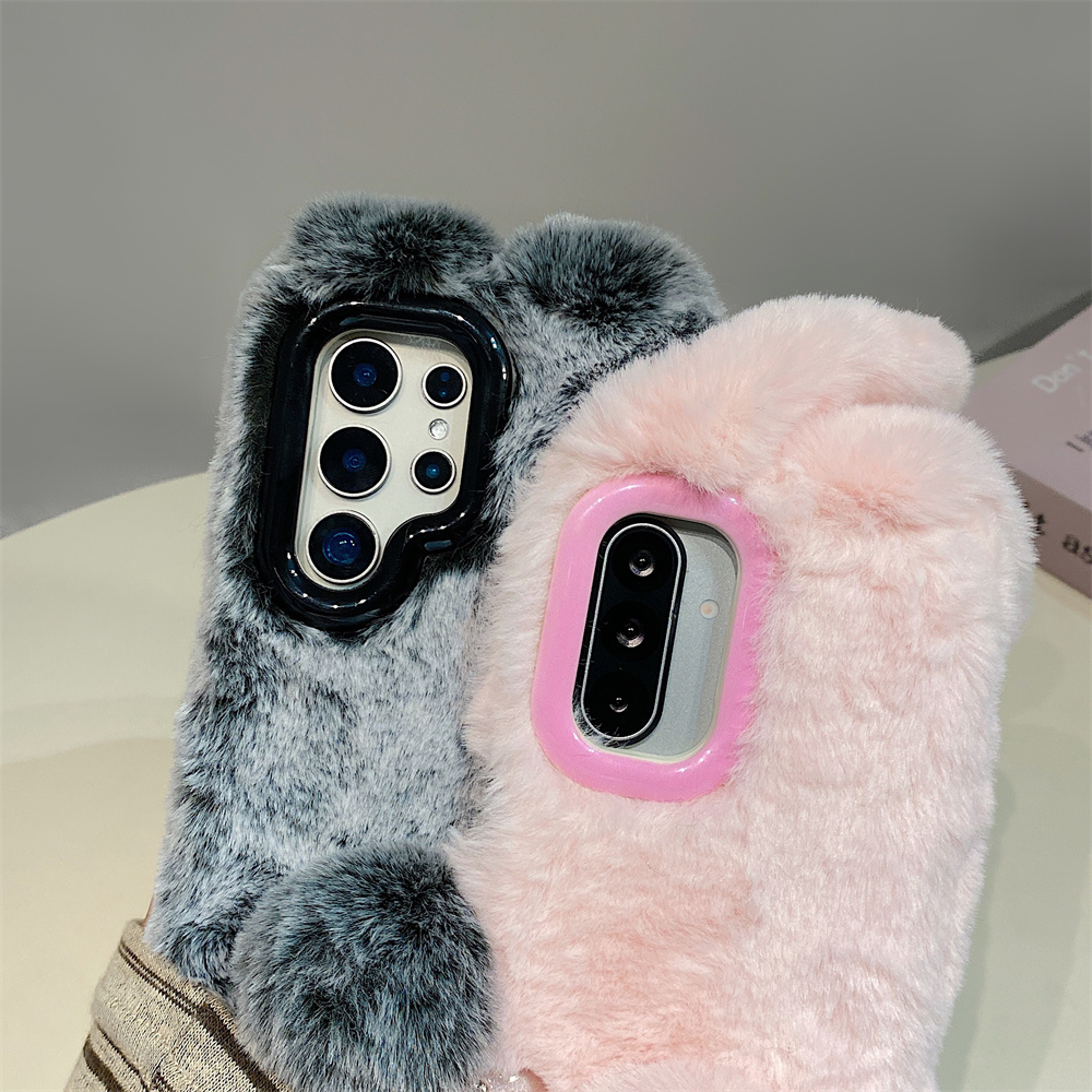 Cute Rabbit Ears Fluffy Stand  - Phone Cases Galaxy S24 review and price